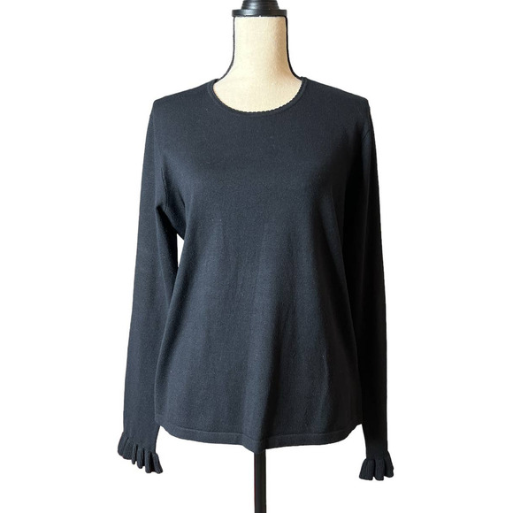 Garfield & Marks Black Silk Blend Sweater with Ruffled Cuffs Size X-Large - Picture 1 of 6